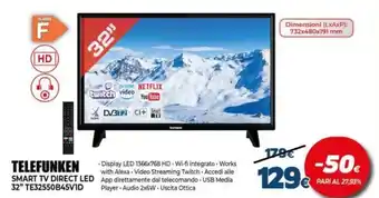 Expert Telefunken Smart TV Direct Led 32" TE32550B45V1D offerta