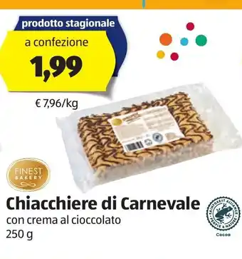 ALDI Chiacchiere di Carnevale con crema al cioccolato 250 g offerta