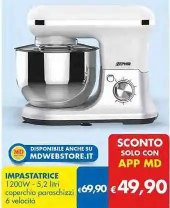 MD Discount Impastatrice 1200W - 5,2 Litri Coperchio Paraschizzi 6 Velocità offerta