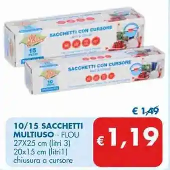 MD Discount Flou 10/15 Sacchetti Multiuso 27x25 cm (Litri 3) 20x15 cm (Litri 1) Chiusura A Cursore offerta
