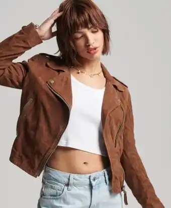 Superdry Giacca classica stile biker in pelle scamosciata offerta
