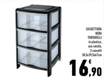 Conad Superstore Cassettiera Nera Tontarelli 3 cassetti 38,5x39,5x67cm offerta