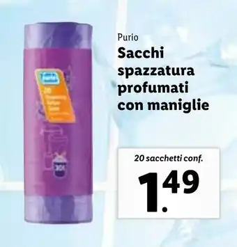Lidl Purio Sacchi spazzatura profumati con maniglie 20 sacchetti offerta