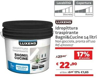 Bricocenter Luxens Idropittura Traspirante Bagni & Cucine 14 Litri offerta