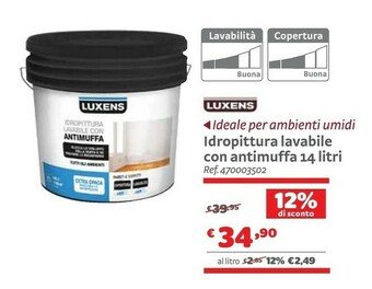 Bricocenter Luxens Idropittura Lavabile Con Antimuffa 14 Litri offerta