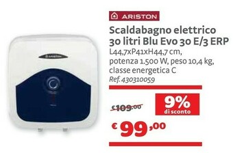 Bricocenter Ariston Scaldabagno Elettrico 30 Litri Blu Evo 30 E/ 3 Erp offerta