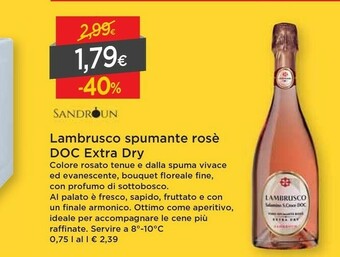 DPiù Sandròun Lambrusco Spumante Rosè Doc Extra Dry offerta
