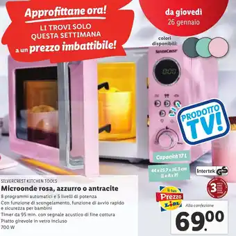 Lidl Silvercrest Kitchen Tools Microonde rosa, azzurro o antracite offerta