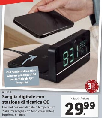 Lidl Auriol Sveglia digitale con stazione di ricarica QI offerta