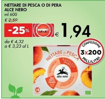 Bennet Alce Nero Nettare Di Pesca Italiana Biologico 600 G(ml) offerta