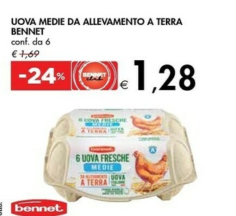 Bennet Bennet - 6 Uova Fresche Allevate A Terra Medie offerta