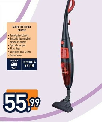 Unieuro Electroline SE87DP Scopa Elettrica Senza Sacchetto Grigio, Rosso 0,8 L 600 W offerta
