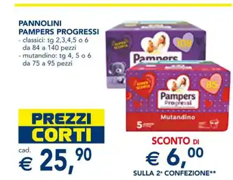Esselunga Pampers Pannolini Progressi classici: tg 2,3,4,5 o 6 da 84 a 140 pezzi offerta