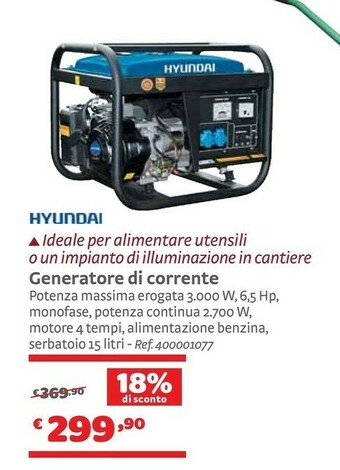 Hyundai Generatore Di Corrente 3000 W 15 Litri
