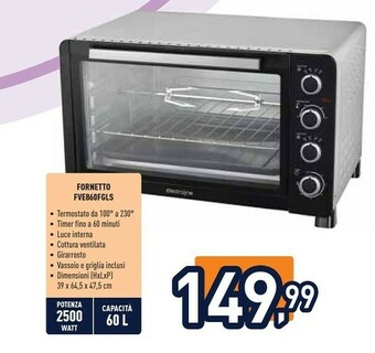 Unieuro Electroline FVE860FGLS Fornetto Con Tostapane 60 L Nero, Argento 2500 W offerta