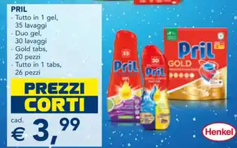 Esselunga Pril Tutto In 1 Gel 35 Lavaggi, Duo Gel 30 Lavaggi, Gold Tabs 20 Pezzi, Tutto in 1 Tabs 26 pezzi offerta