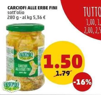 PENNY Carciofi Alle Erbe Fini Sott'Olio 280 g offerta