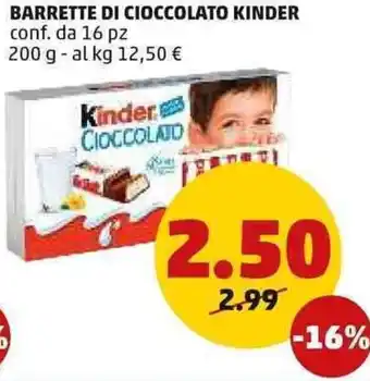 PENNY Kinder Barrette di Cioccolato Conf. da 16 pz 200 g offerta