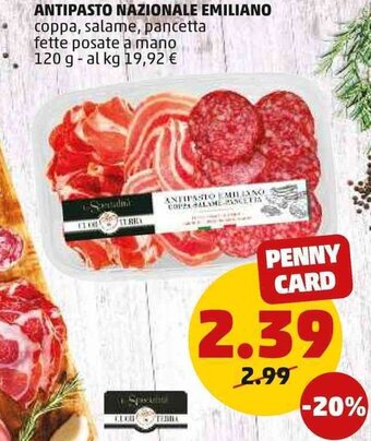 PENNY Antipasto Nazionale Emiliano Coppa, Salame, Pancetta Fette Posate A Mano 120 g offerta