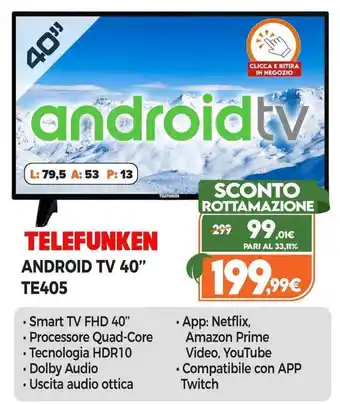 Expert Telefunken Android TV 40" TE405 offerta