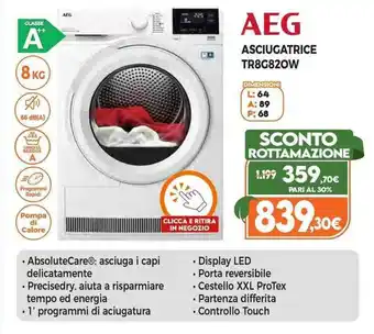 Expert AEG Asciugatrice TR8G82OW offerta