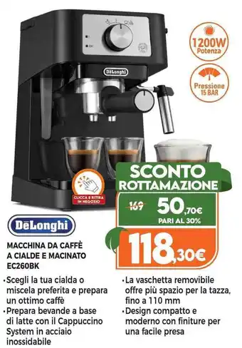 Expert DeLonghi Macchina da Caffè a Cialde e Macinato EC260BK offerta