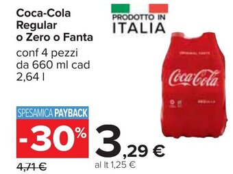 Carrefour Coca-Cola Regular o Zero o Fanta conf 4 pezzi da 660 ml cad 2,64 l offerta