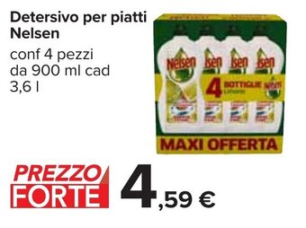 Carrefour Nelsen Detersivo per piatti conf 4 pezzi da 900 ml cad 3,6 l offerta