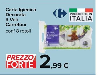 Carrefour Carta Igienica Decorata 3 Veli Carrefour conf 8 rotoli offerta