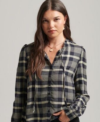 Camicia a quadri a maniche lunghe con bordo a volant