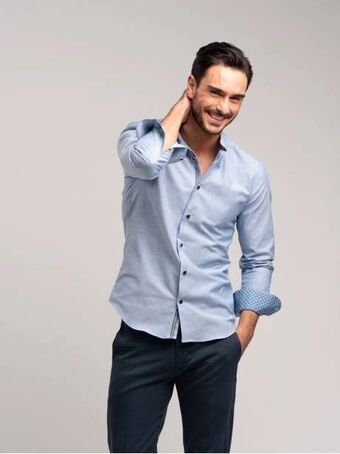 Invidia Camicia uomo tinta unita cotone fiammato con collo coreana offerta
