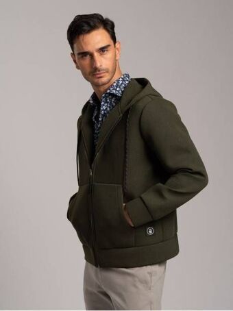 Giubbino uomo tecno effetto maglia con cappuccio