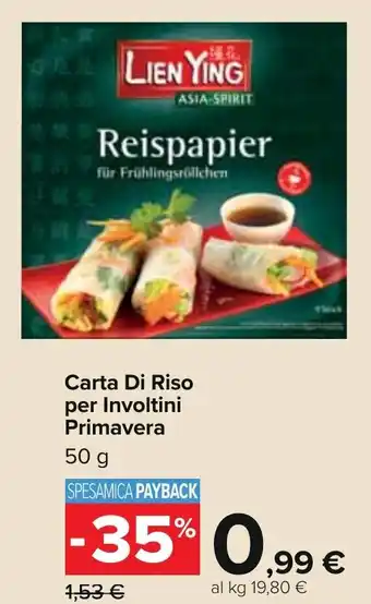 Carrefour Lien Ying Carta di Riso Per Involtini Primavera 50 g offerta