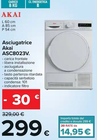 Carrefour Akai Asciugatrice ASC8023V offerta