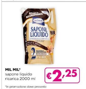 Acqua & Sapone Mil Mil sapone liquido ricarica 2000 ml offerta