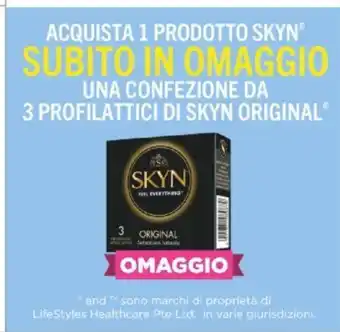 Acqua & Sapone Omaggio Acquista 1 Prodotto Skyn Subito In Omaggio Una Confezione Da 3 Profilattici Di Skyn Original offerta