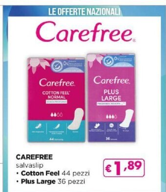 Acqua & Sapone Carefree salvaslip Cotton Feel 44 pezzi Plus Large 36 pezzi offerta