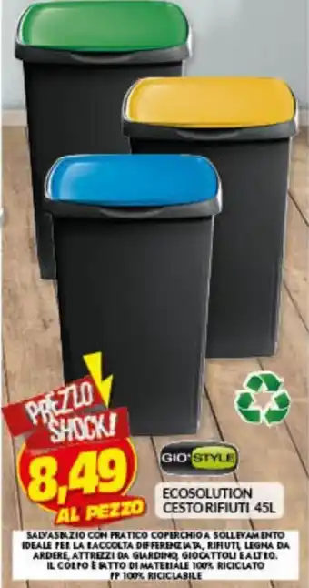 Risparmio Casa Gio Style Ecosolution Cesto Rifiuti 45L offerta