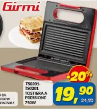 Risparmio Casa Girmi TS0301-TS0201 Tostiera a Pressione 750W offerta