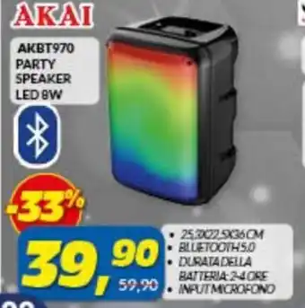 Risparmio Casa Akai AKBT970 Party Speaker Led 8W offerta