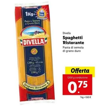 Lidl Divella Spaghetti Ristorante Pasta Di Semola Di Grano Duro offerta
