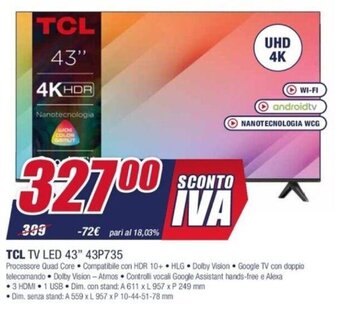 Trony TCL TV LED 43" 43P735 offerta