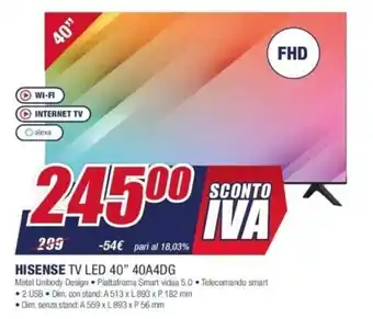Trony Hisense TV LED 40" 40A4DG offerta
