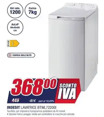 Trony Indesit Lavatrice BTWL72200I offerta