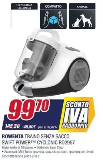 Rowenta Traino Senza Sacco Swift Power Cyclonic R02957
