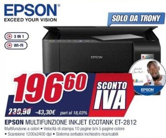 Trony Epson Multifunzione Inkjet Ecotank ET-2812 offerta