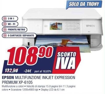 Trony Epson Multifunzione Inkjet Expression Premium XP-6105 offerta