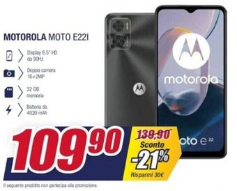 Trony motorola moto e22i offerta