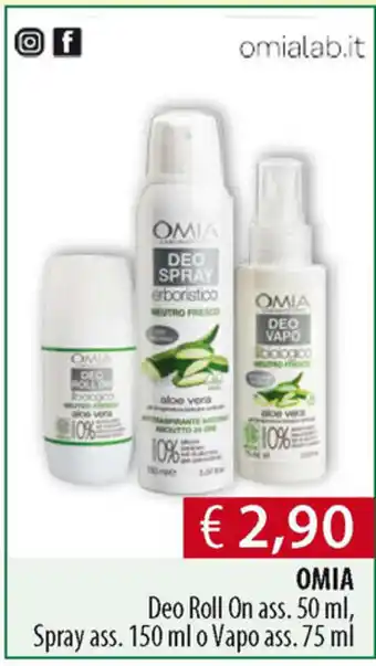 Acqua & Sapone Omia Deo Roll On 50ml, Spray 150ml o Vapo 75ml offerta