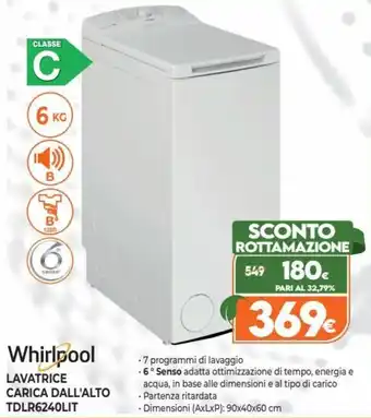 Iperal Whirlpool Lavatrice Carica Dall'Alto TDLR6240LIT offerta